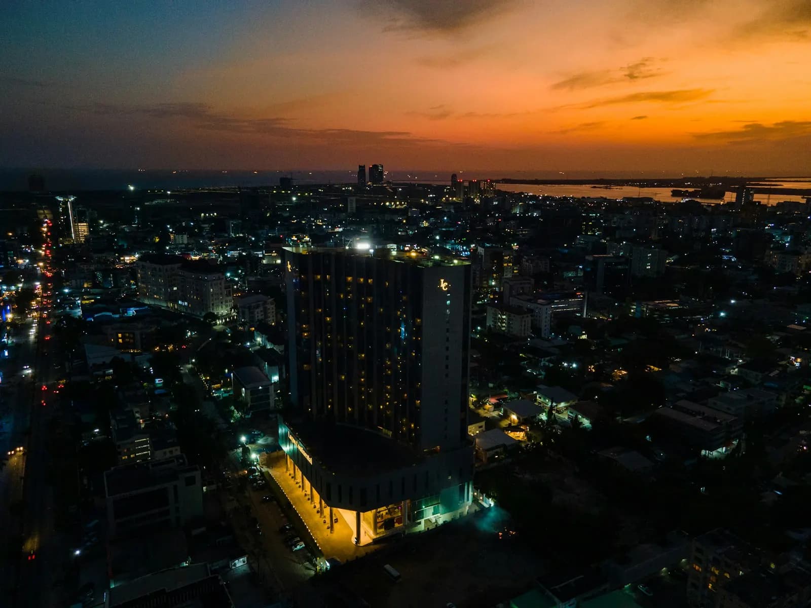 An African city from above at dusk